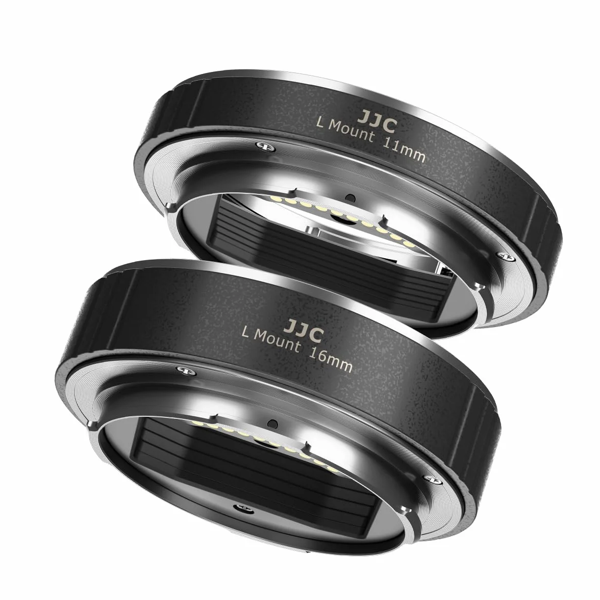 JJC Tubo di prolunga macro (11 mm + 16 mm) messa a fuoco automatica per fotocamere con obiettivo Panasonic/Sigma/Leica con attacco a L, set di copriobiettivo posteriore