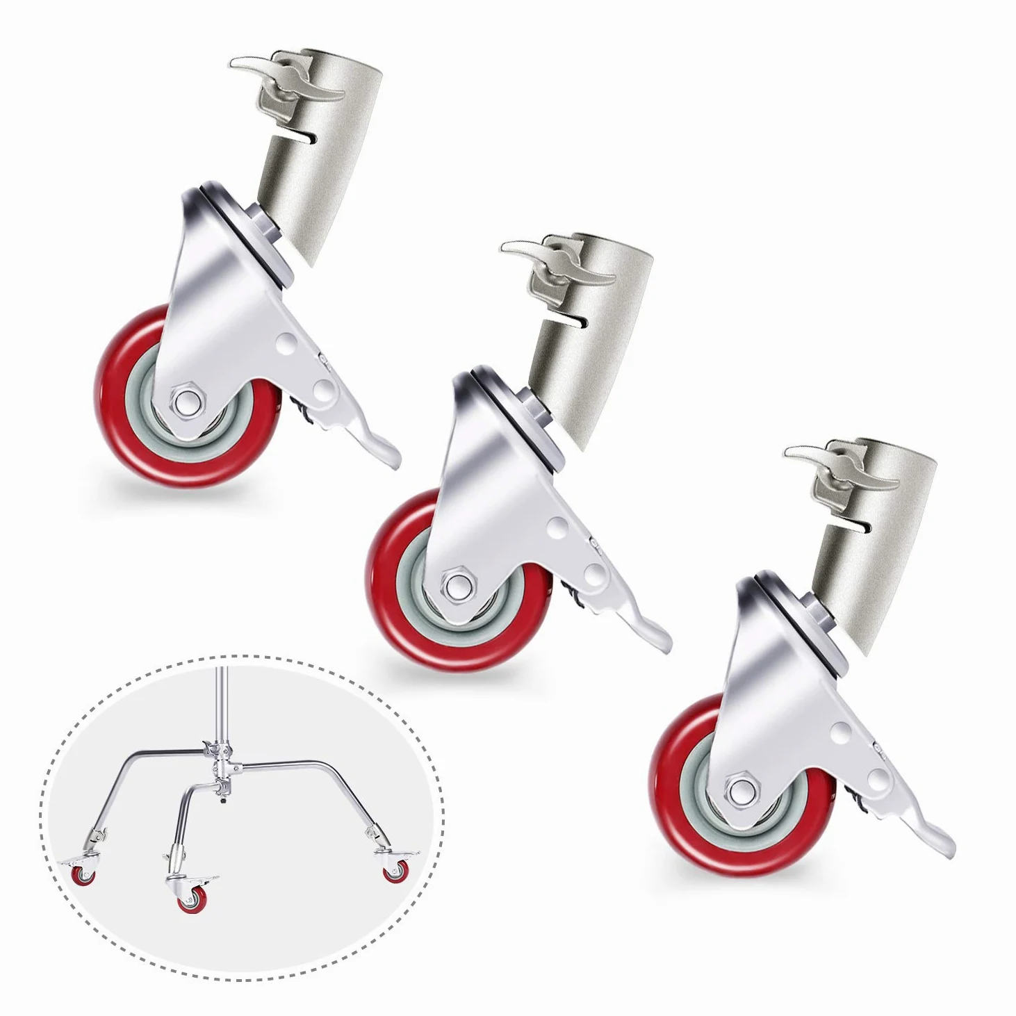 NEEWER Set di 3 ruote girevoli, diametro 75 mm, costruzione in metallo e base in gomma, compatibile solo con il supporto C Neewer per riprese video in studio (argento)