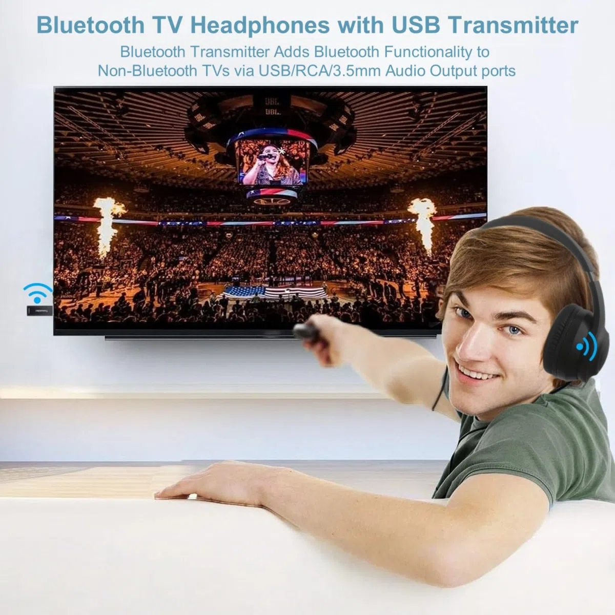 Cuffie TV Wireless per Anziani con ANC, Bluetooth 5.3 & Trasmettitore 3-in-1 (USB/RCA/AUX) per TV Non-Bluetooth, 35 Ore Autonomia, 220g Leggere Pieghevoli, Regalo per Genitori Anziani