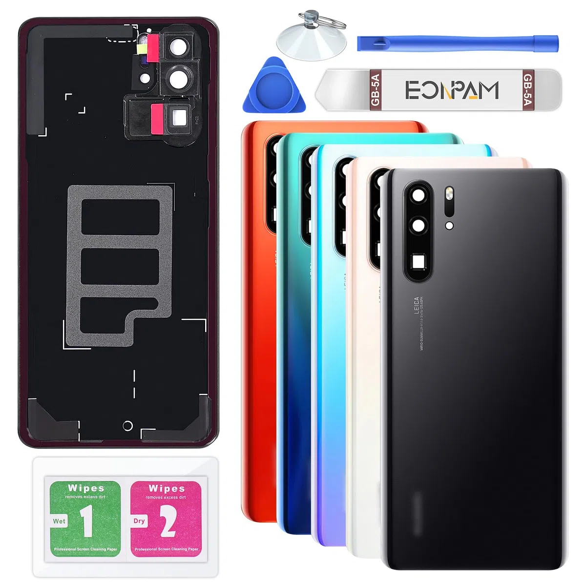 Scocca Vetro Posteriore Sostituzione per Huawei P30 PRO Originale Coperchio Copribatteria con Vetro Fotocamera+Ricambio Kit(Nero)