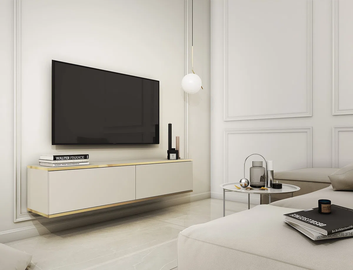 Oro 135 cm, Mobile TV a sospensione moderno, mobile TV, vari colori, mobili da soggiorno, stile moderno (Beige)