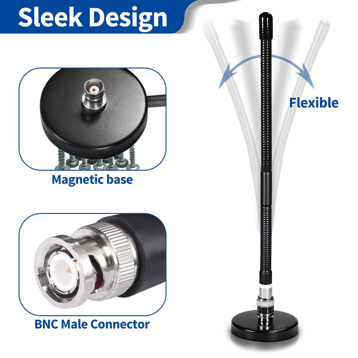Bingfu Antenna Radio CB 27MHz Base Magnetica Connettore BNC PL259 Frusta Morbida Compatibile con Cobra Midland Uniden Maxon President Radio CB Portatile Scanner Radio Autoradio Mobile
