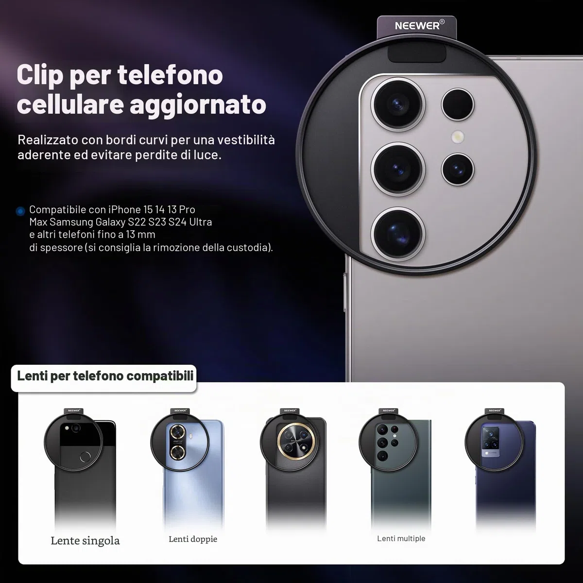 NEEWER Kit 67mm Filtri ND2-ND32 Variabile per Lenti Telefono, Phone Clip con Cold Shoe, Filtro ND Variabile HD per iPhone 17 16 15 Pro Max 14 13 Galaxy S24 S25 Ultra
