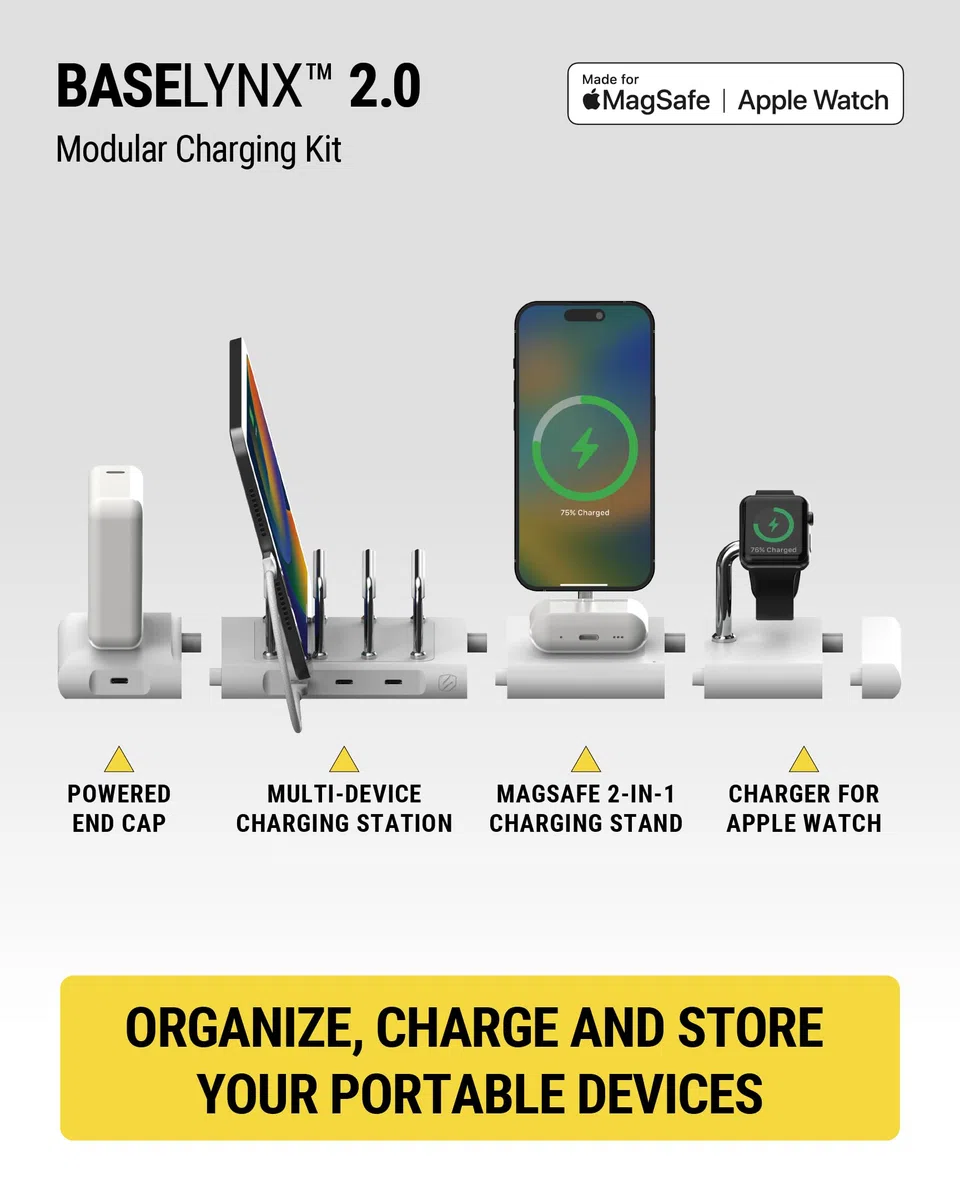 Scosche BaseLynx 2.0 Pro Stazione di ricarica modulare: supporto wireless MagSafe per iPhone, pad di ricarica AirPods, caricabatterie per telefono per più dispositivi, caricabatterie Apple Watch e