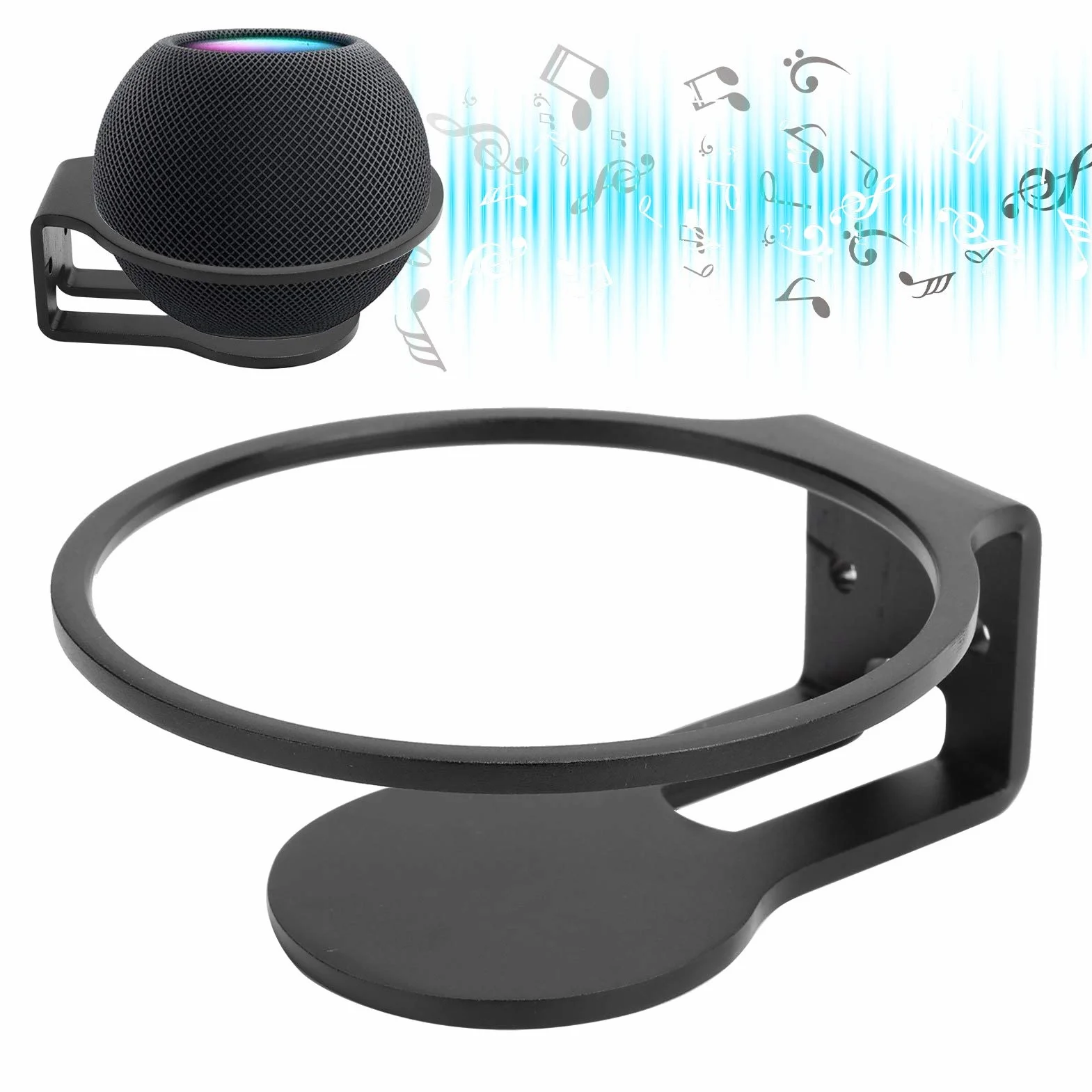 KIKYO Homepod Mini Supporto da Parete, Robusto Supporto da Parete per Altoparlante per Homepod Mini, Supporto per Homepod Salvaspazio Stabile con Facile Installazione per Cucina Bagno(Nero)