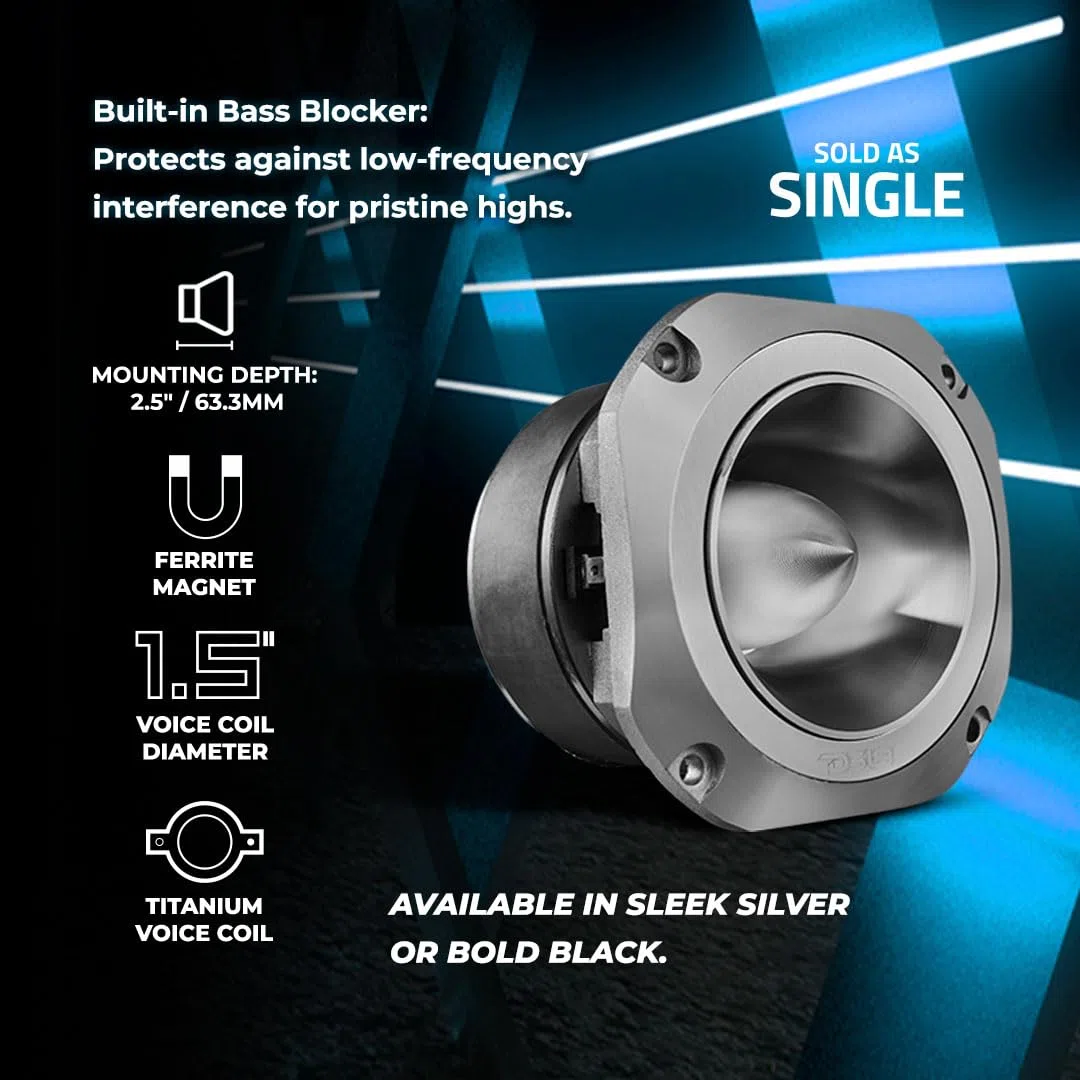 DS18 PRO-TW750C-8/BK Super Bullet Tweeter da 10,2 cm con bobina vocale in titanio da 3,8 cm e magnete in ferrite oversize da 200 Watt 8 Ohm, nero, singolo
