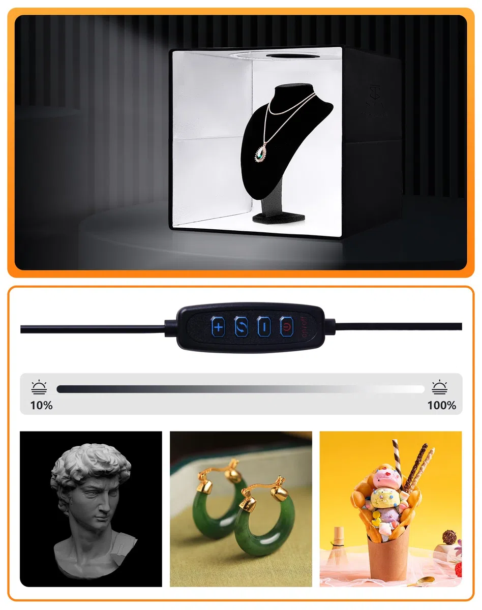 STN Box Fotografico 30 * 30 * 30cm Set Portatile 5500K CRI 95 Luce anulare dimmerabile a 112 LED Con 6 colori Sfondo