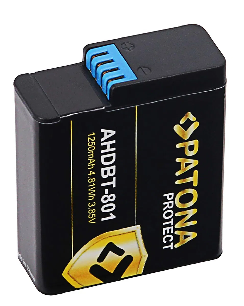 PATONA 2x Protect Batteria per GoPro Hero 8 7 6 5 (1250mAh, guscio V1 ignifugo) – ricambio per AHDBT-801/701/501, AABAT-001 – doppia scorta per action, 4K e time-lapse