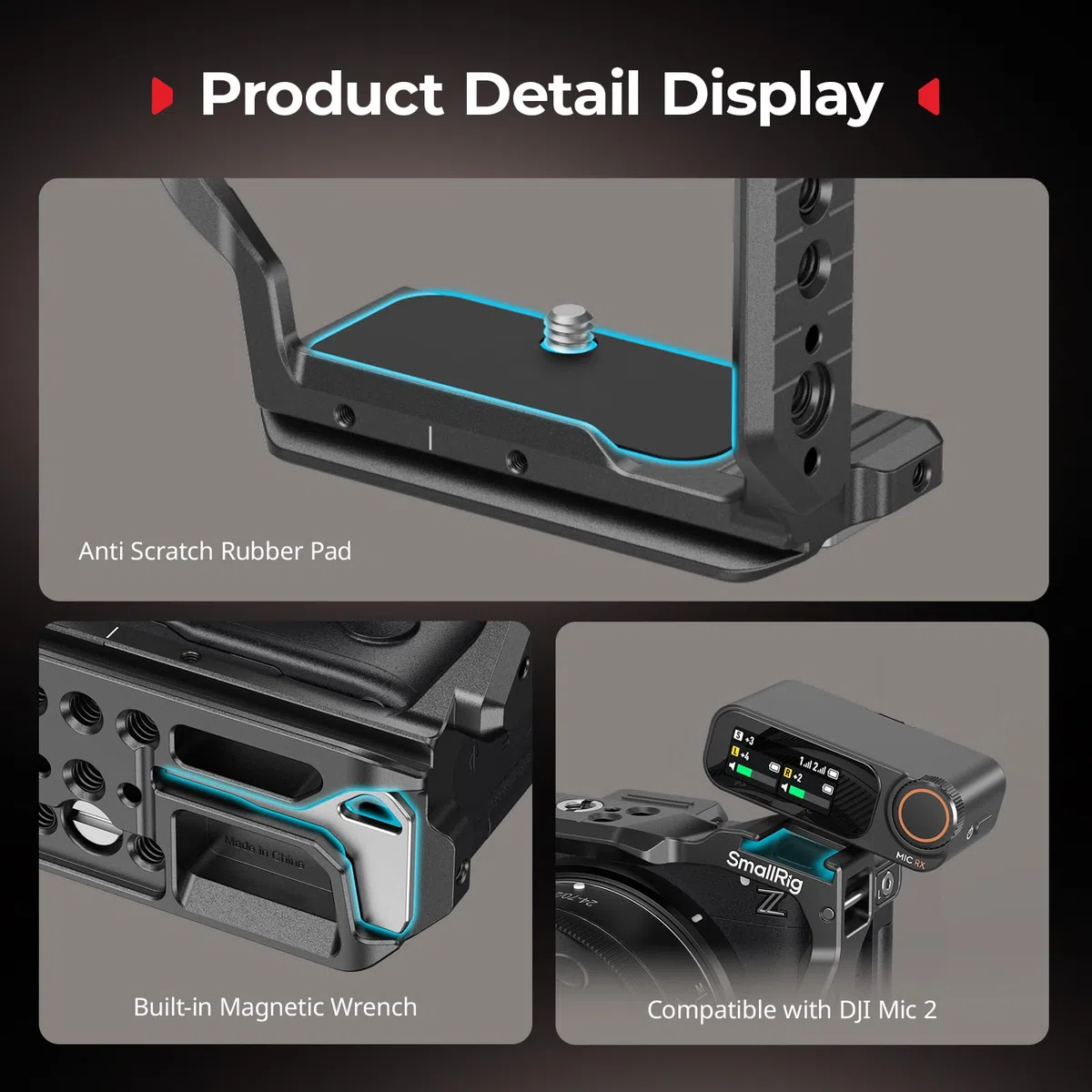SMALLRIG Mezza gabbia per Nikon ZR, guida NATO a sgancio rapido HawkLock integrata, fori filettati da 1/4"-20, piastra QR per Arca, per DJI RS 4 / RS 4 Pro/RS 3 Pro cardanici, per treppiedi, 5905