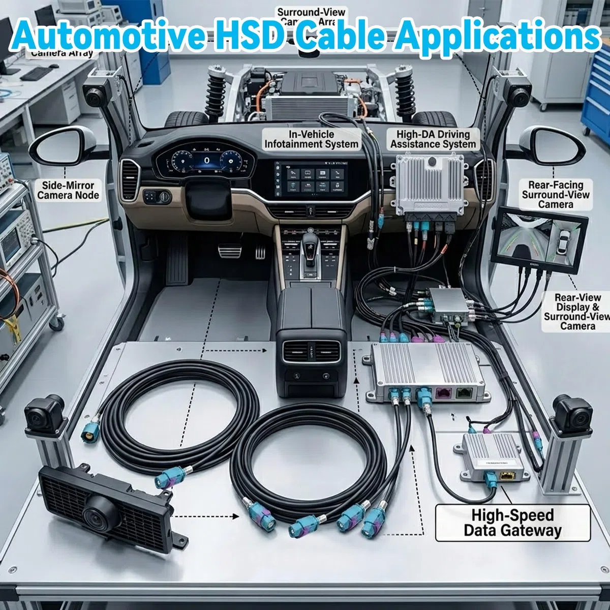 Eightwood HSD LVDS Cavo coassiale HSD-Z femmina 100 cm HSD 535 4 core per BMW F30 F31 F10 F11 F25 F15 Audi VW Mercedes Citroen Peugeot Video Audio Rear View Backup Camera Retrofit Navigation