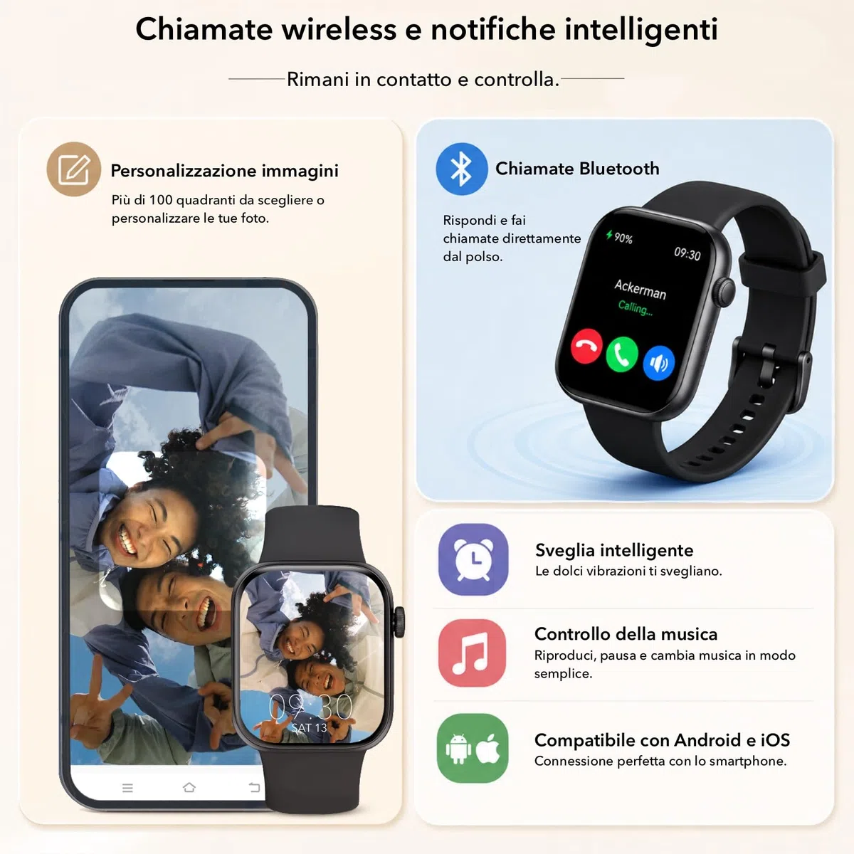 Smartwatch Uomo Donna, 1.85" Orologio con Chiamate Bluetooth e Notifiche, 140+ Modi Sportivi con Contapassi, SpO2, Cardiofrequenzimetro da Polso, Sonno, IP68 per Android iOS - Regalo Festa del Papà