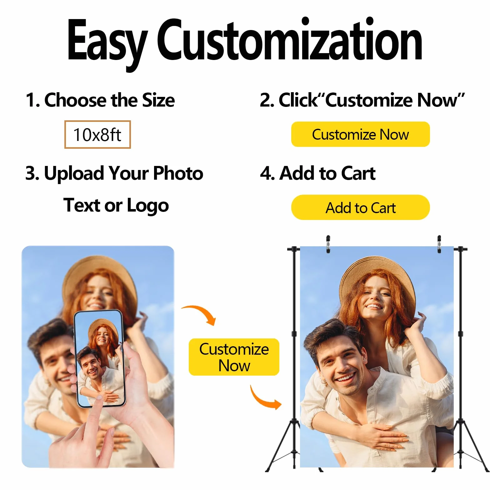 BELECO 3x2.5m Sfondo in tessuto personalizzato, banner con foto, logo e testo su misura, tenda di sfondo per compleanno, matrimonio, feste e fotografia