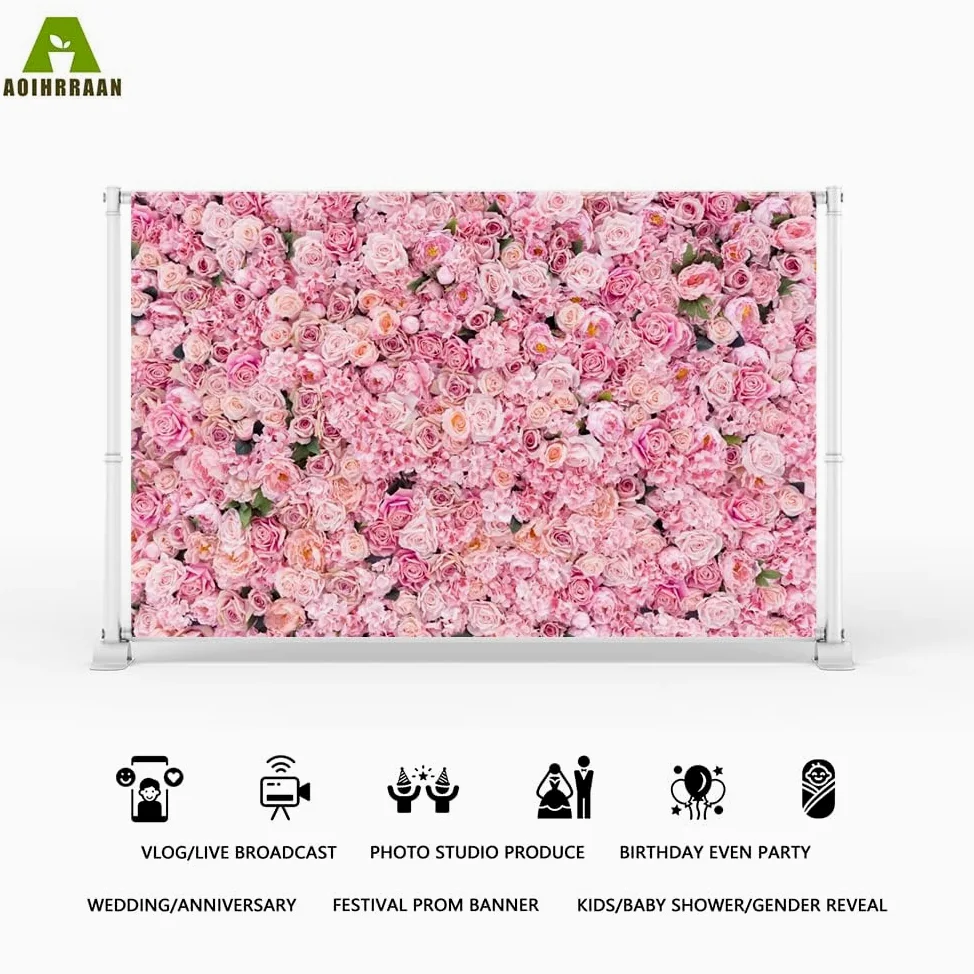 Aoihrraan 3x2m Matrimonio Fiore Parete sfondo Rosa rosa floreale romantico fiori San Valentino fotografia sfondo Sposa Doccia Festa della mamma Festa Ragazze Donne Compleanno Ritratto Foto Prop