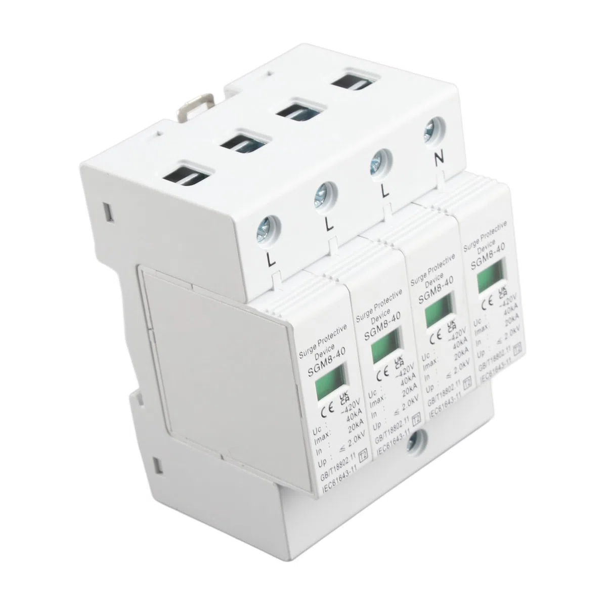 Scaricatore di Sovratensione 4P 40KA, Protezione Contro i Fulmini, Guida DIN, Dispositivo di Sicurezza a Basso Voltaggio per Impianti Elettrici