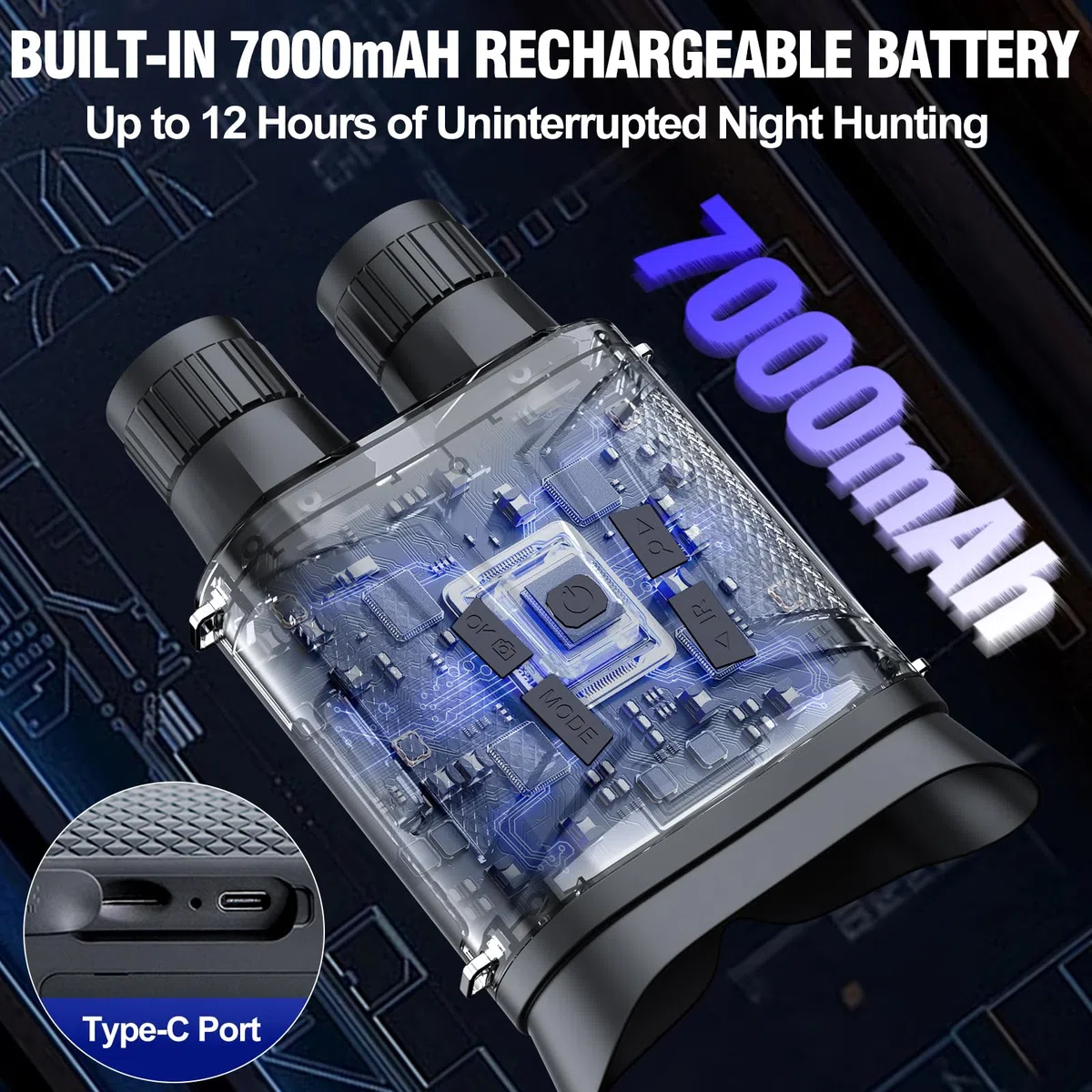 4K Visore Notturno Binocolo Visione Notturna Professionale Potente, Cannocchiale Infrarossi Foto Video HD, Batteria 7000mAh, Portata 800M per Caccia e Campeggio