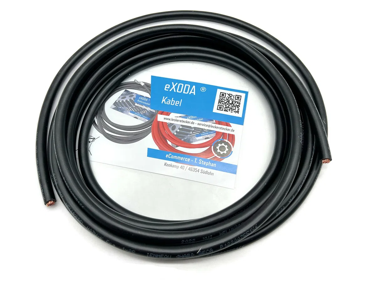 Exoda cavo batteria 25 mm² 5m nero H07V-K25 cavo in PVC flessibile in rame resistente al calore fino a 70 gradi per usi versatili di qualità.