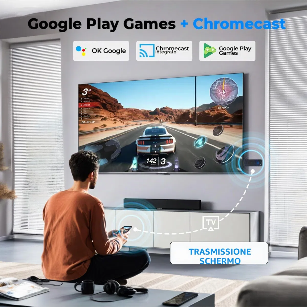 GREVA TV Stick 4K Ultra HD Streaming Dispositivo 2025 Ultimo Android 14.0 TV Stick con Telecomando Vocale GG Assistant Streaming Media Player 2GB 16GB HDR/AV1/2,4G/5G WiFi/BT 5.0, Smart TV Box Nero