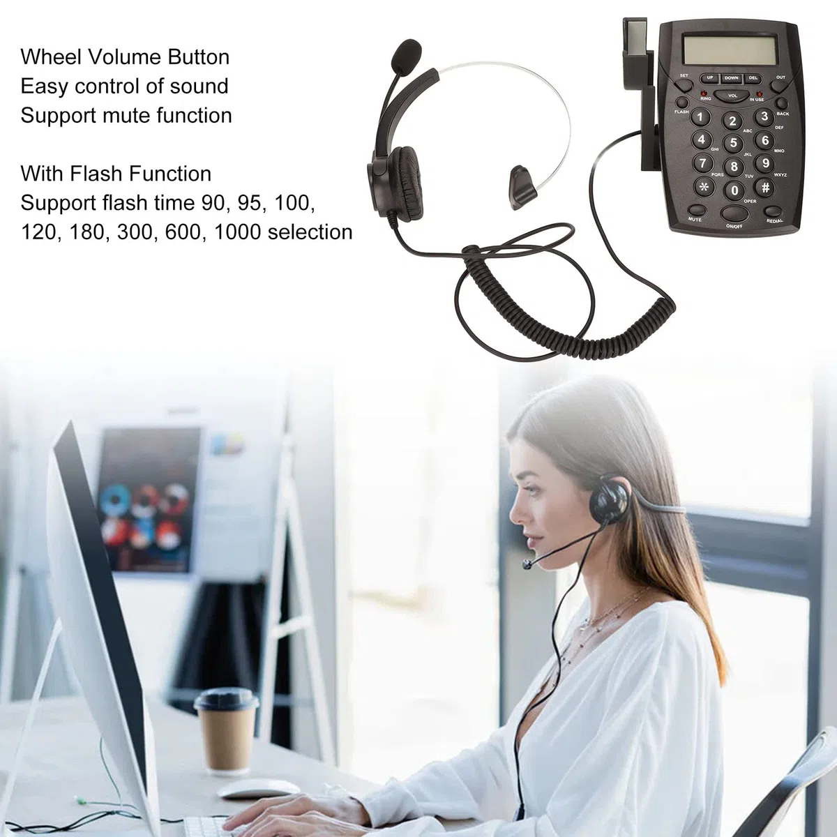 Bewinner Cuffia con Tastierino per Call Center Telefono, Telefono con Filo con Tastierino per Cuffie Cancellazione del Rumore FSK DTMF ID Chiamante, Cuffie Telefoniche per Call Center da Casa Ufficio