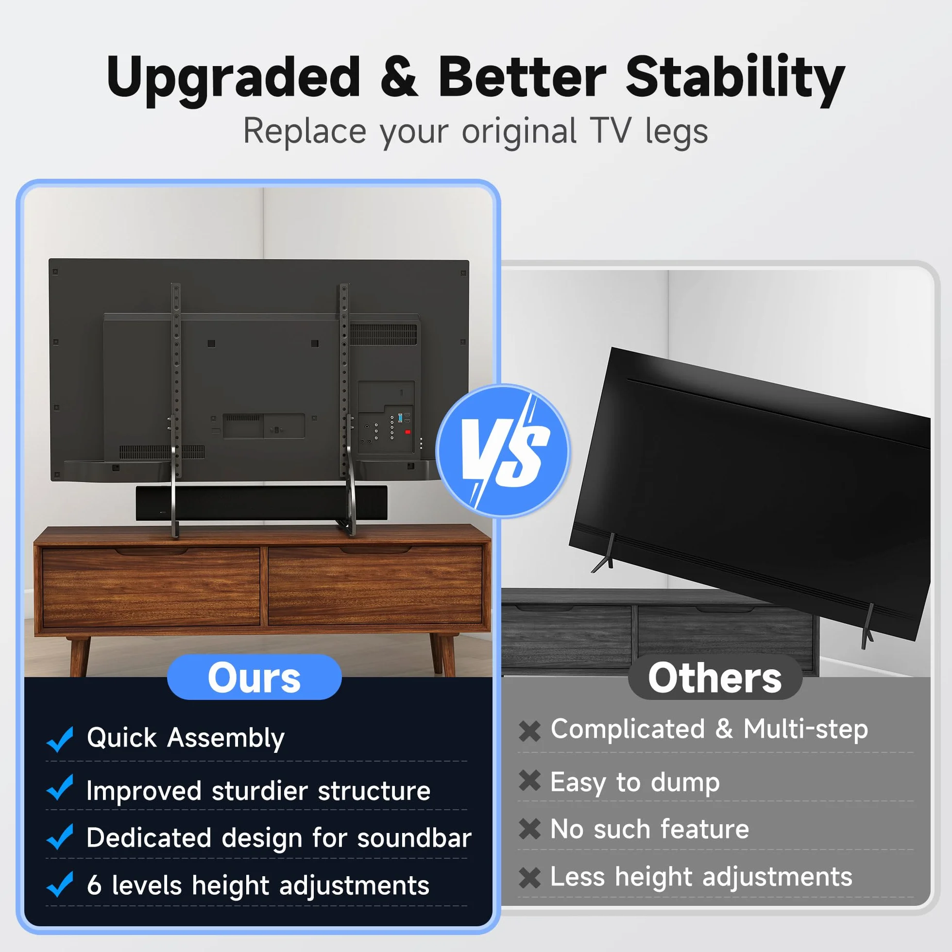 XINLEI Supporto TV universale per TV da 22 a 85 pollici, base in metallo anti-oscillazione, piedini di ricambio robusti e regolabili, VESA max. 1000 x 500 mm, capacità di carico di 55 kg ML1760E