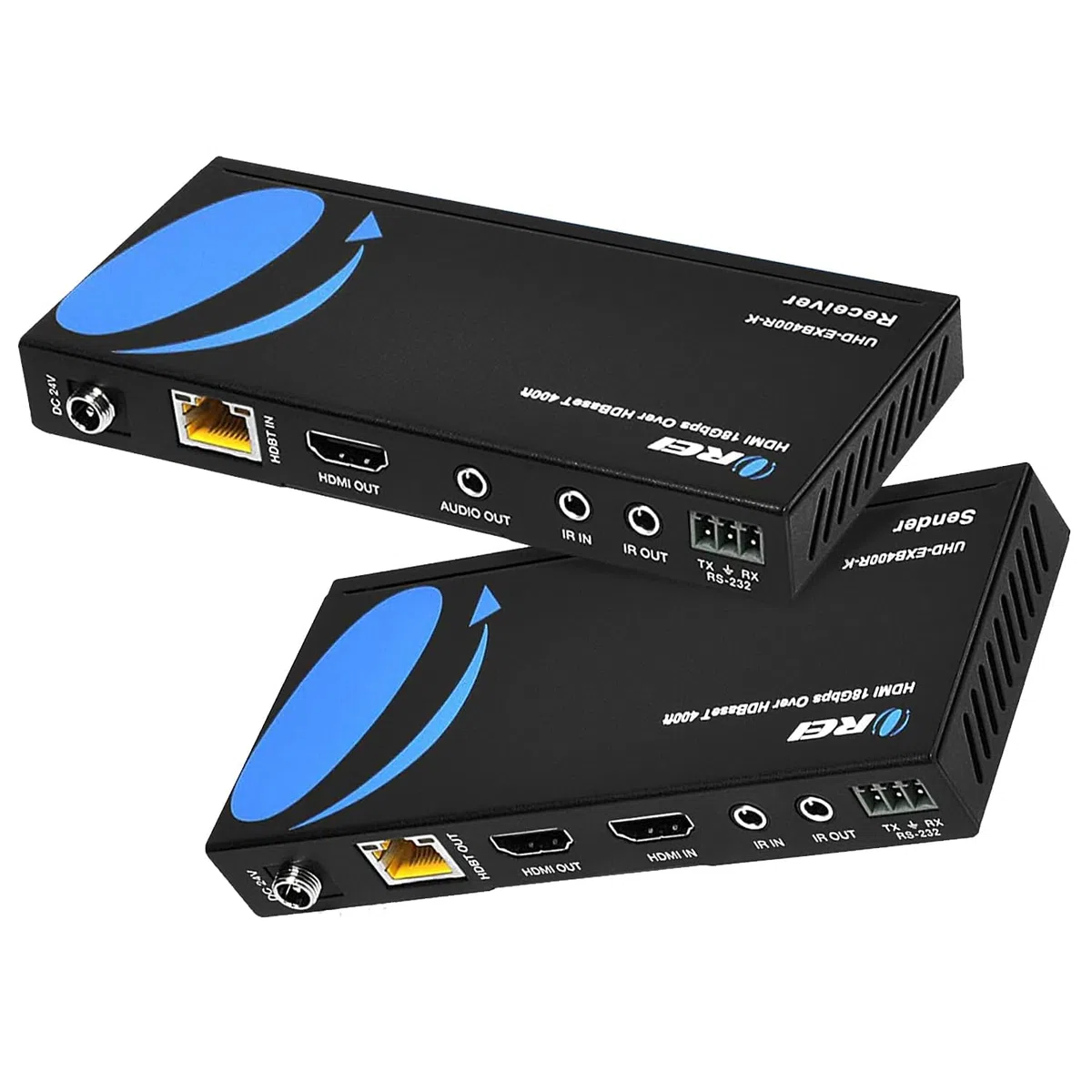 Orei - Extender balun HDMI 4K - HDBaseT UltraHD 4K @ 60Hz 4:4:4 su singolo cavo CAT5e/6/7 con controllo HDR, CEC e IR, RS-232 - fino a 122 m - Loop Out - Power Over Cable - Uscita audio