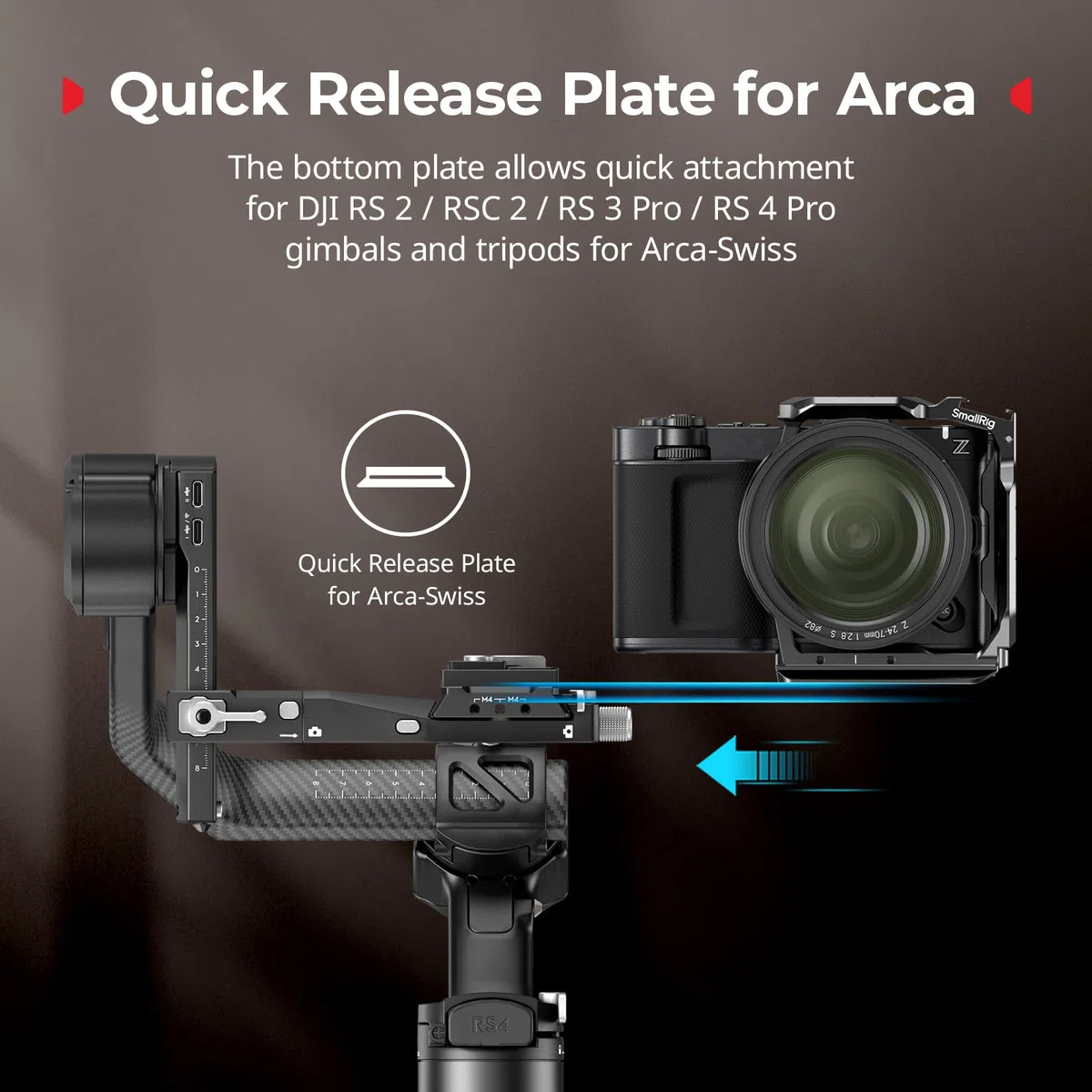 SMALLRIG Mezza gabbia per Nikon ZR, guida NATO a sgancio rapido HawkLock integrata, fori filettati da 1/4"-20, piastra QR per Arca, per DJI RS 4 / RS 4 Pro/RS 3 Pro cardanici, per treppiedi, 5905