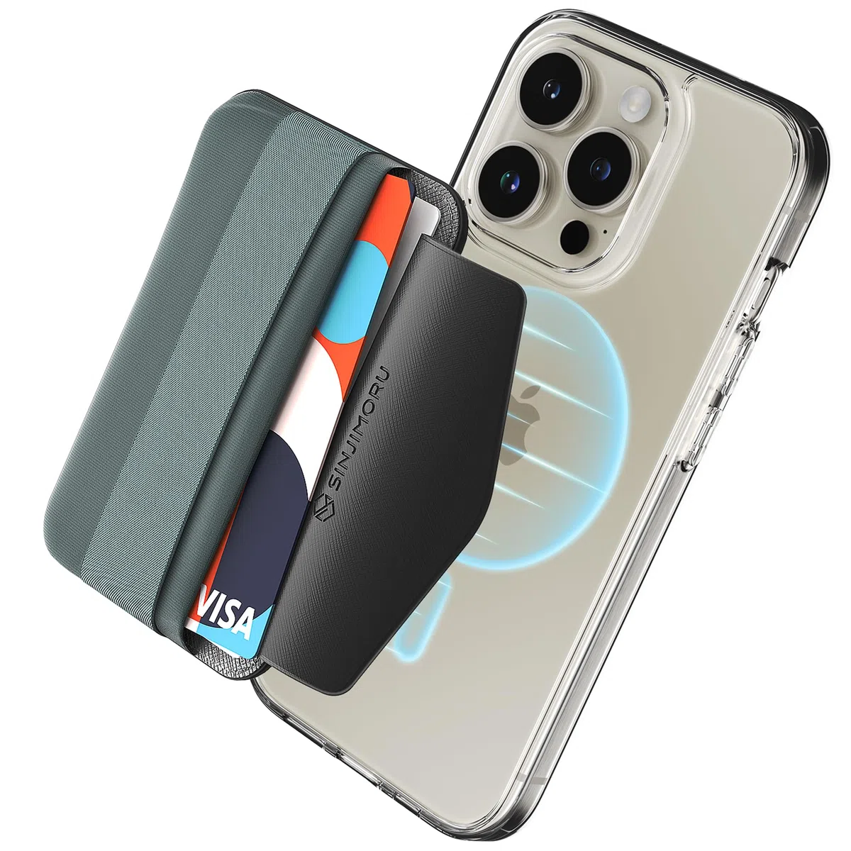 Sinjimoru Porta carte per MagSafe con impugnatura, porta carte magnetico per la custodia posteriore compatibile con iPhone serie 16-12. M-Band