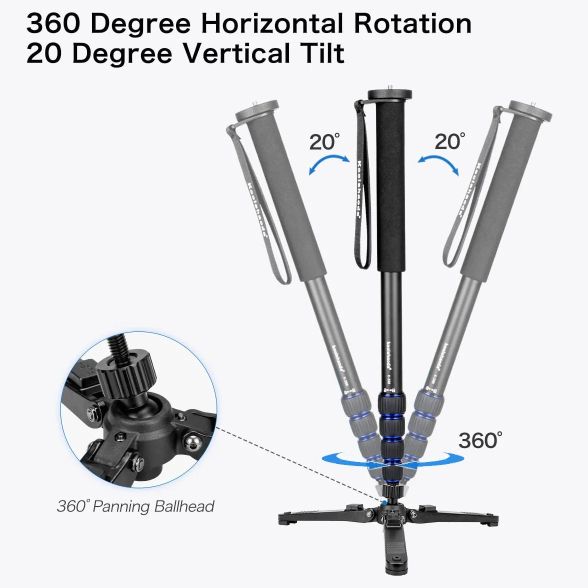 Koolehaoda Monopiede estensibile per fotocamera in lega di alluminio con base di supporto per treppiede, 5 sezioni 52 cm-168 cm regolabile per fotocamere reflex, carico utile fino a 7 kg