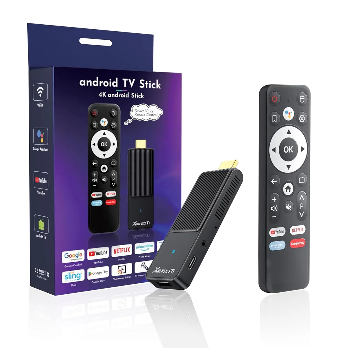 Android TV Stick 14.0 Ultima Versione 2026 4K Ultra HD TV Stick Box 2 GB RAM 16 GB ROM RK3518 CPU Supporta WiFi 6 BT 5.0 2,4/5 GHz, HDR10 Smart Streaming Media Player con Telecomando Vocale Assistente