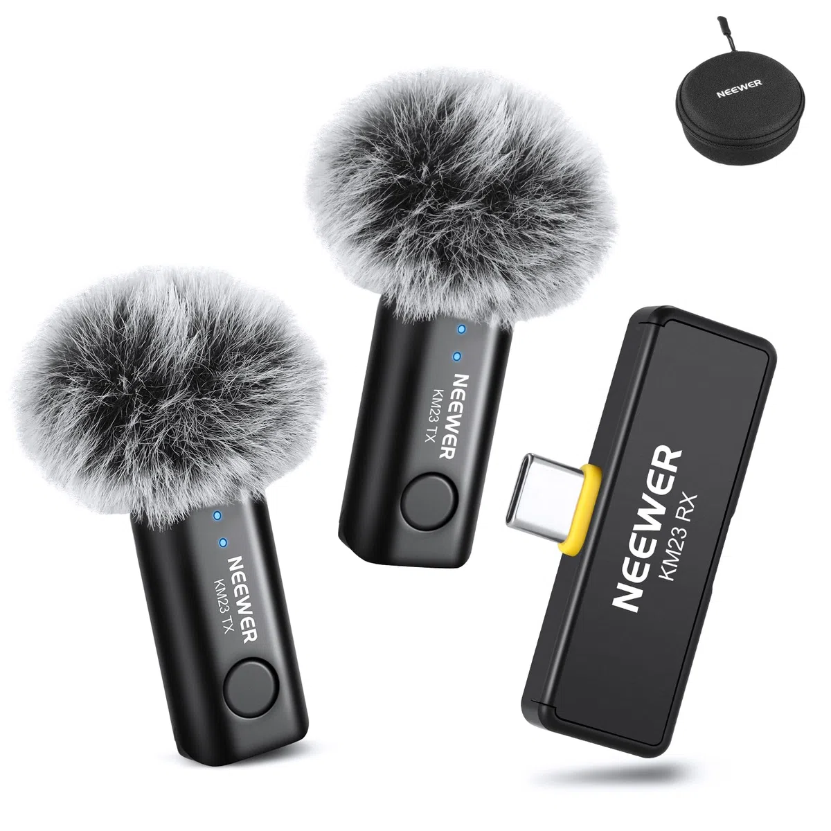 Neewer Kit Microfono Lavalier Wireless per USB C, Microfoni a Condensatore Omnidirezionali Compatibili con iPhone 15 Samsung Android Phone, Mini Lav Mic Anti Rumore per Vlogging Streaming Live, KM23