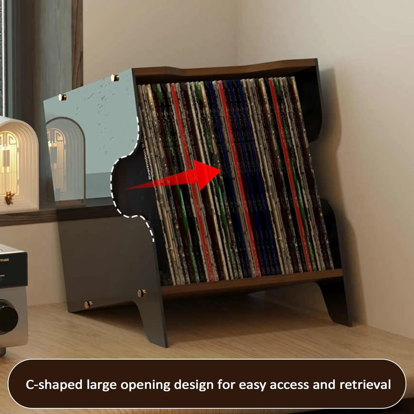 Porta CD da Scrivania, Espositore Dvd retrò in Noce Nero, Contiene Circa 33 CD da 12", Carico 10 kg, Spazio Semi-Aperto, per Libri, Riviste E Dvd