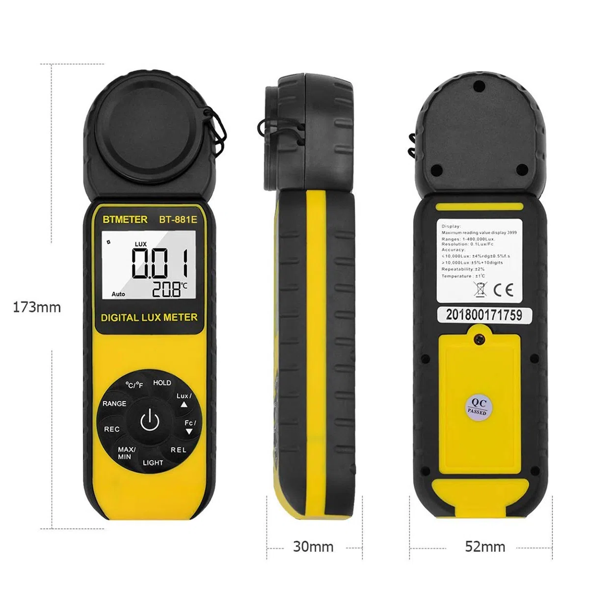 Luxmetro Digital, BTMETER BT-881E Misuratore di Luce Misura 0,01~300,000 Lux/FC, Luxometri Portatile Misuratore Lumen con Temp Ambientale e Schermo Retroilluminato per Piante, Esposimetro, Fotografico