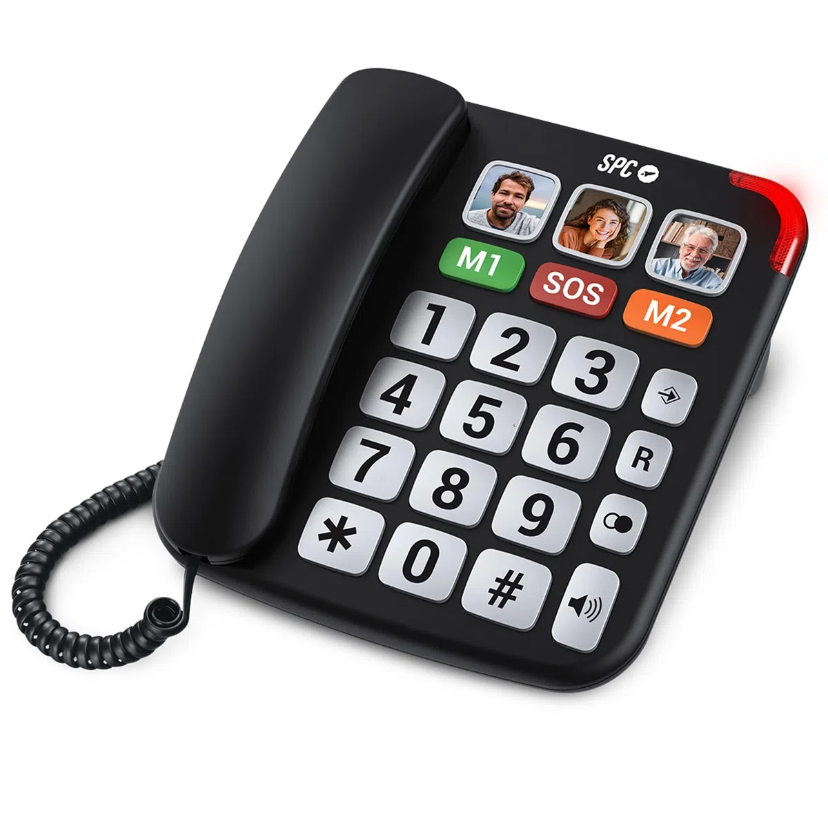 SPC Comfort Numbers Pro – Telefono fisso per anziani con tasti grandi e suoneria forte | Volume chiamata amplificabile +20dB | 6 memorie dirette, vivavoce | Compatibile con apparecchi acustici - Nero