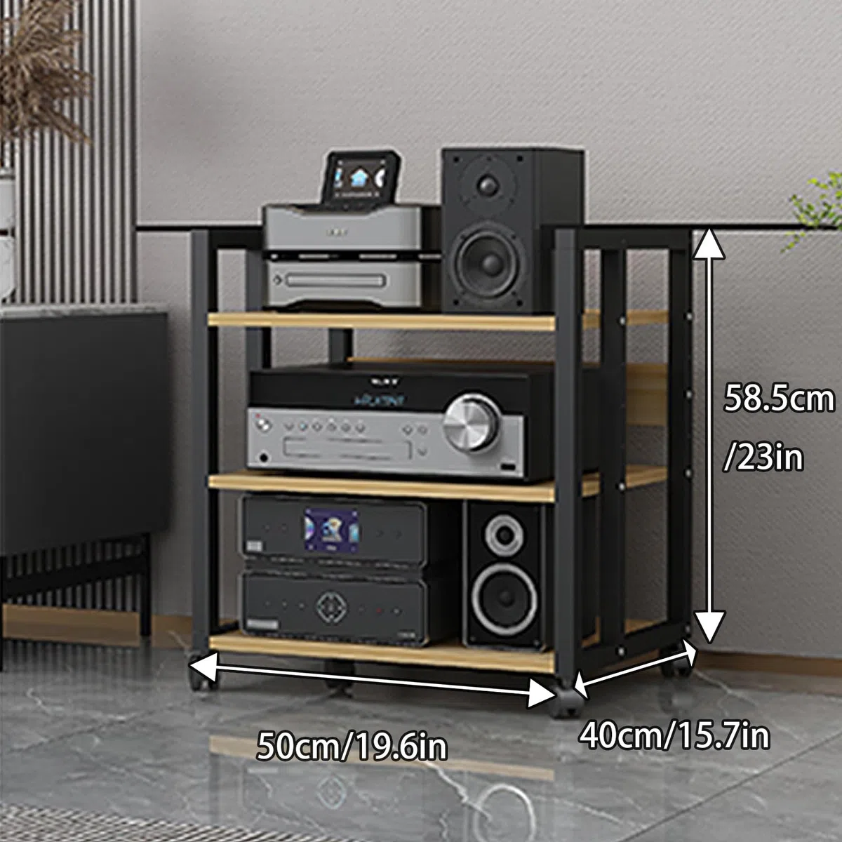 Soporte para equipos audiovisuales con ruedas y amplio espacio de almacenamiento. Soporte para tocadiscos y equipo de música con 6 niveles. Fácil de montar para el hogar, la oficina y el cine en cas