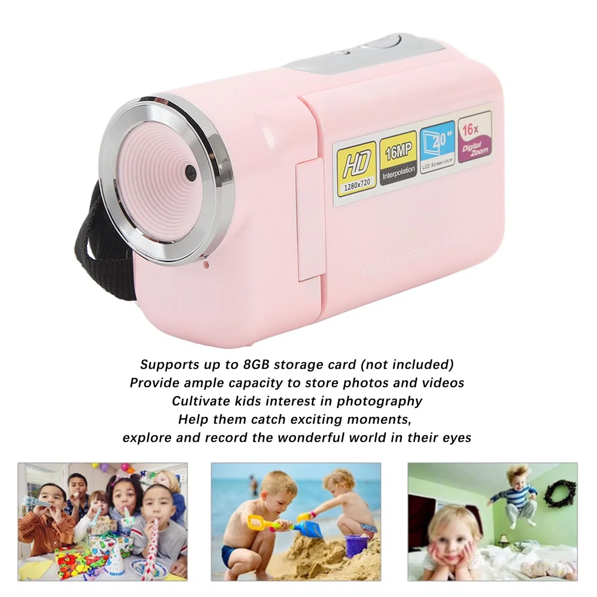 Elprico Videocamera HD 16MP Digitali per Vlogging, per Bambini, Schermo TFT 2 Pollici 18X Zoom