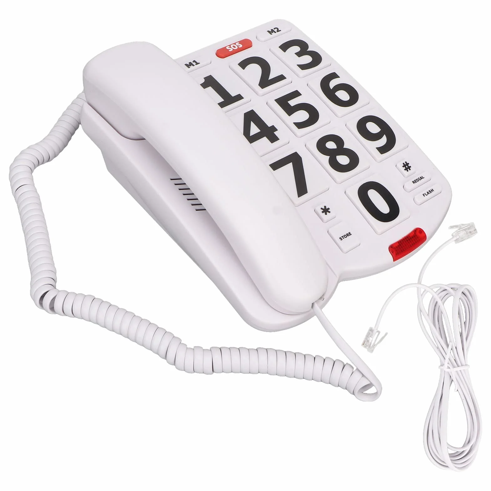 Telefono Classico Semplice Bianco con Pulsanti Grandi,Telefono con Pulsanti Grandi, Telefoni Fissi Domestici con Volume Regolabile per Anziani