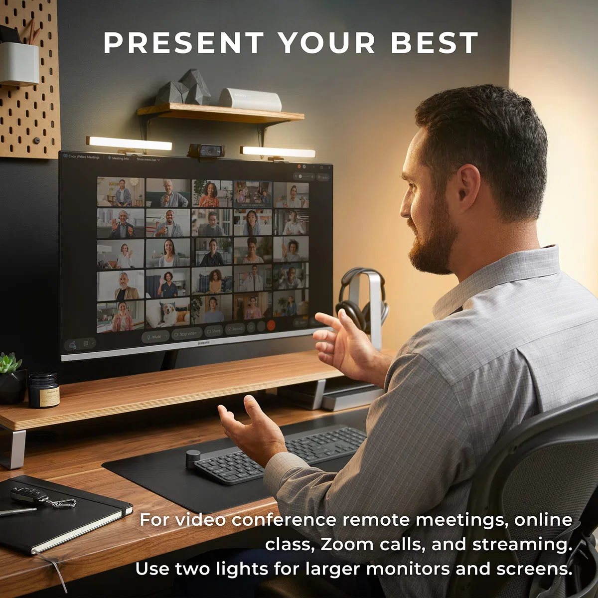 HumanCentric Illuminazione per videoconferenze - Luce per webcam per streaming, monitor LED e luce per laptop per videoconferenze, illuminazione zoom per computer, 2 unità