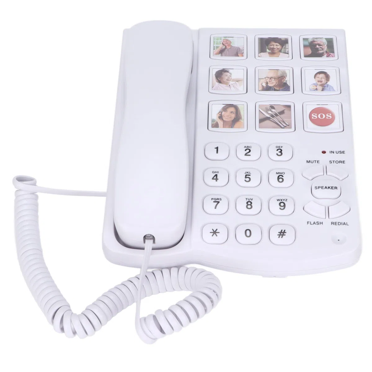 Telefono a Pulsante Grande, Telefono Fisso con Filo per Foto e Memoria Amplificata per Anziani, Telefono da Tavolo con Filo Adatto per Anziani con Problemi di Vista e Udito