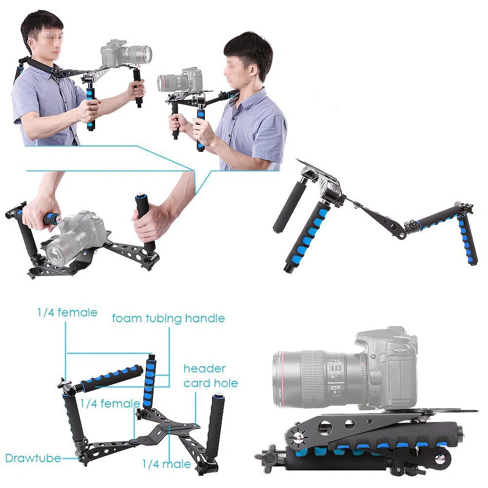 Neewe DSLR Rig Supporto a spalla per qualsiasi fotocamera e videocamera DSLR, blu