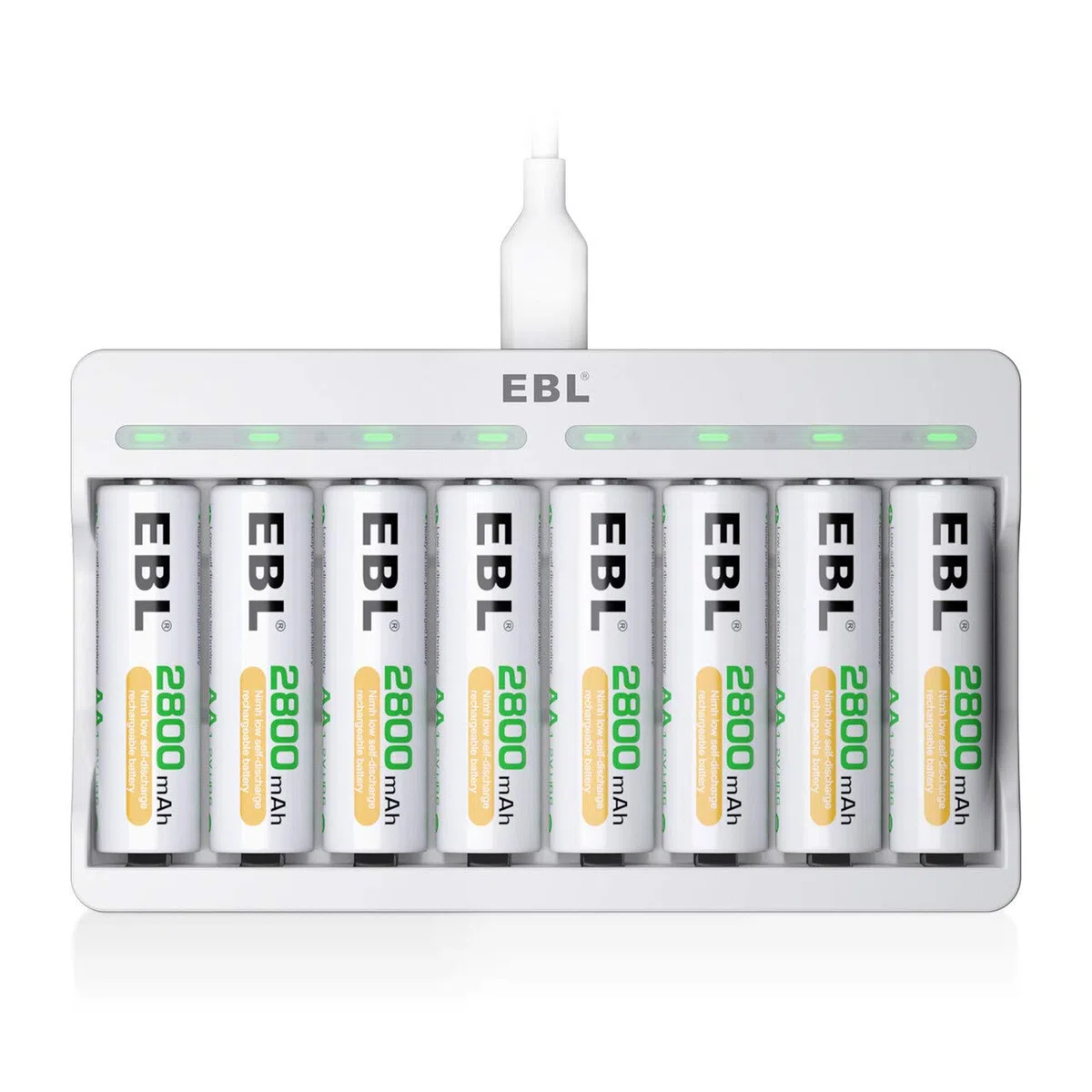 EBL Batterie Ricaricabili AA 2800mAh, Caricatore 8 Slot Intelligente Ricarica Rapida USB con 8 x AA 2800mAh