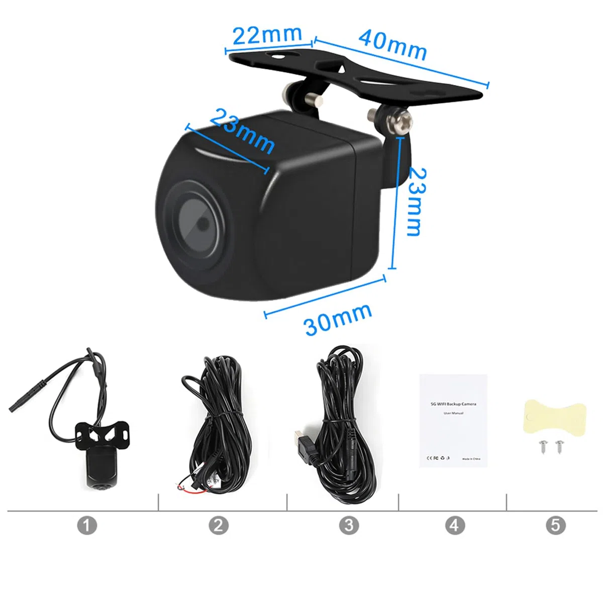 Telecamera di retromarcia WiFi 5V USB/12V HD WiFi 5 Telecamera per Visione Notturna Tachigrafo Impermeabile Compatibile con Android iOS per Moto Auto Camper Van