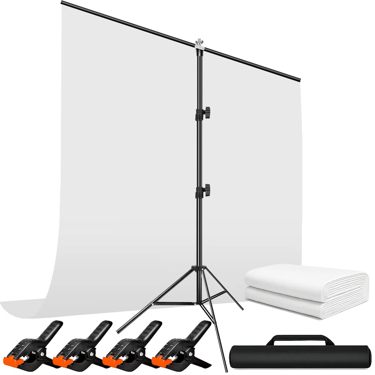 Sfondo Fotografico Bianco con Supporto 2x2 m / 1,5x2 m – Kit Fondale Bianco con 4 Clip per Studio Fotografico, Ritratti e Fotografia di Prodotti