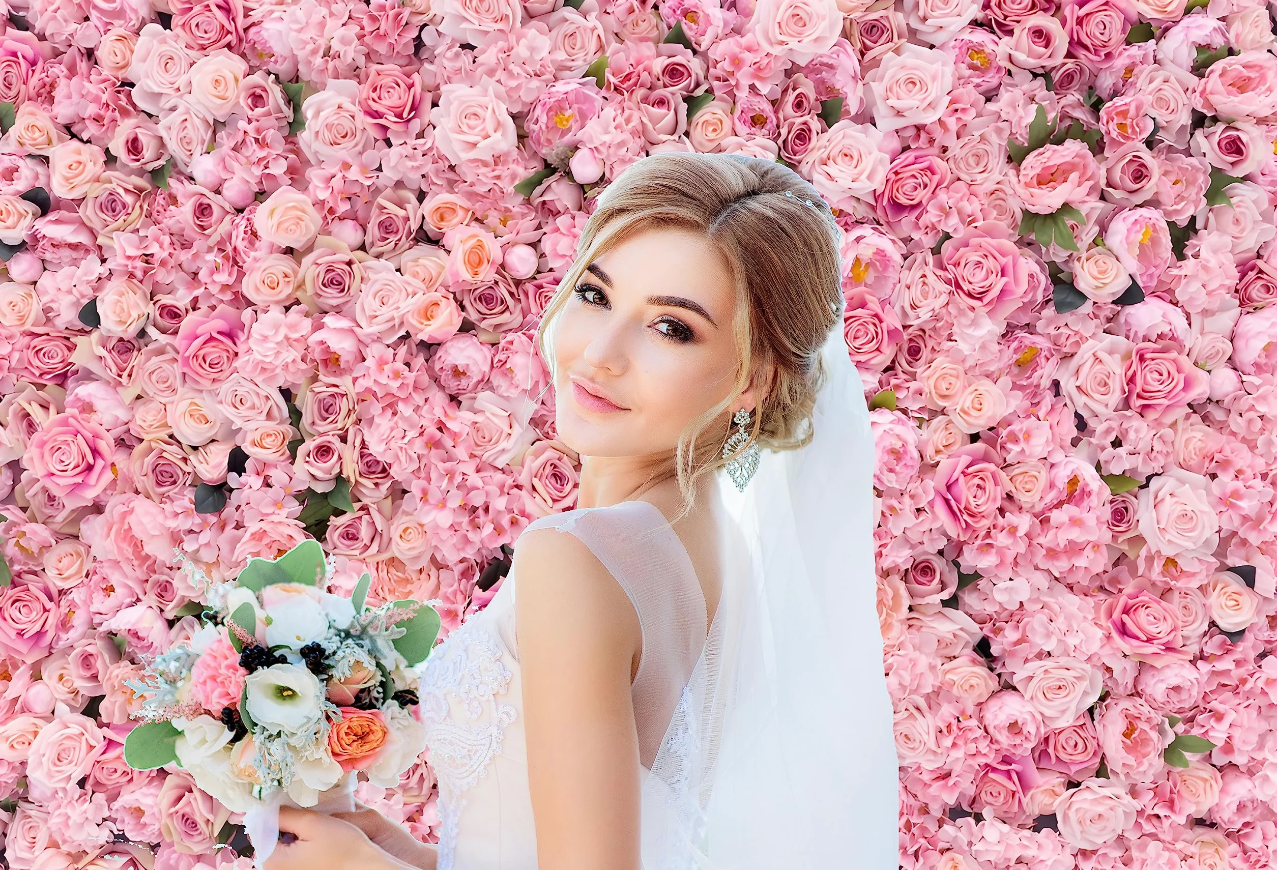 Aoihrraan 3x2m Matrimonio Fiore Parete sfondo Rosa rosa floreale romantico fiori San Valentino fotografia sfondo Sposa Doccia Festa della mamma Festa Ragazze Donne Compleanno Ritratto Foto Prop