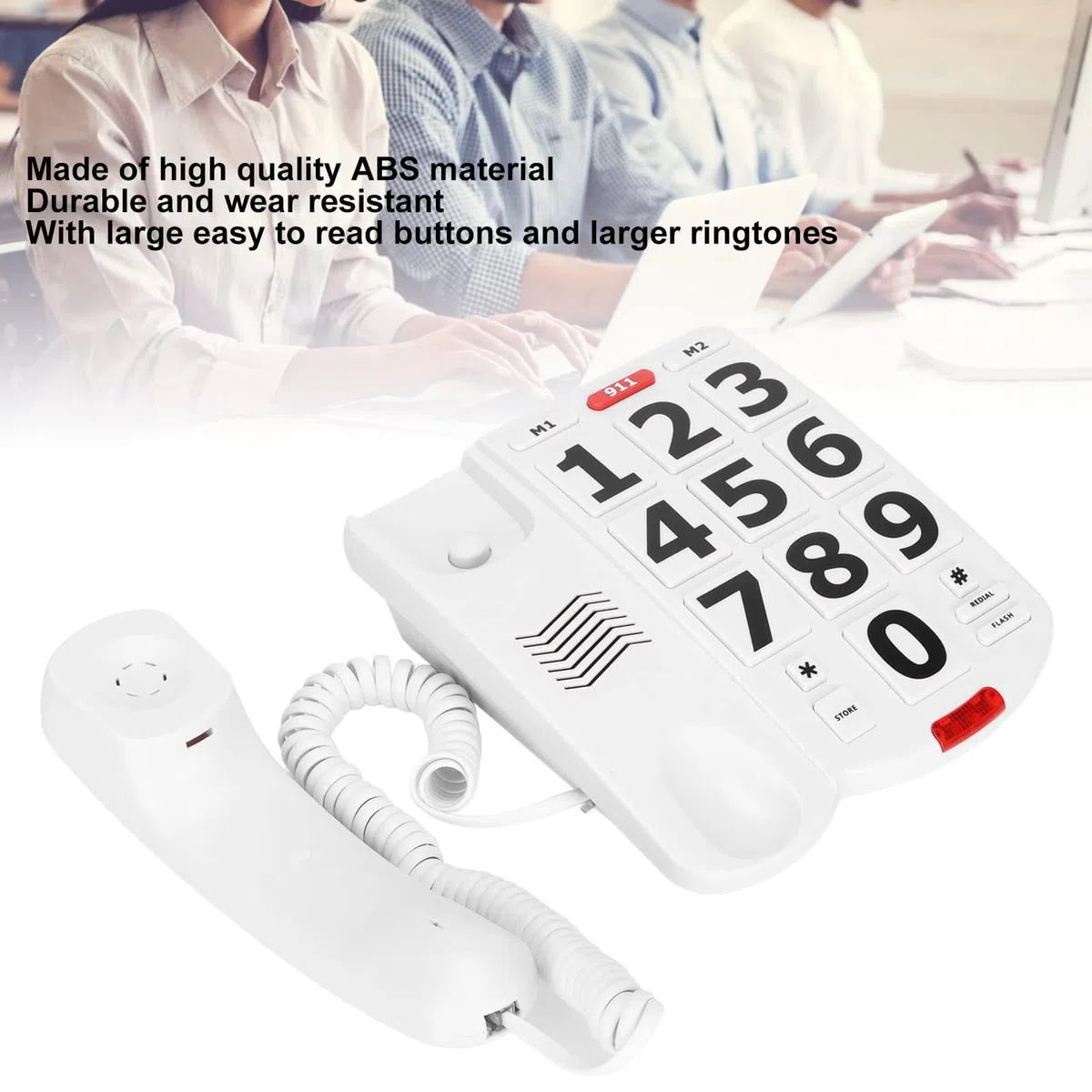 Dpofirs Telefono con Tasti Grandi, Telefono Fisso Cablato con Tasti Grandi per Anziani, Telefoni Amplificati per Anziani con Problemi di Udito, Telefono Standard con Cavo con Suonerie Ad Alto Volume