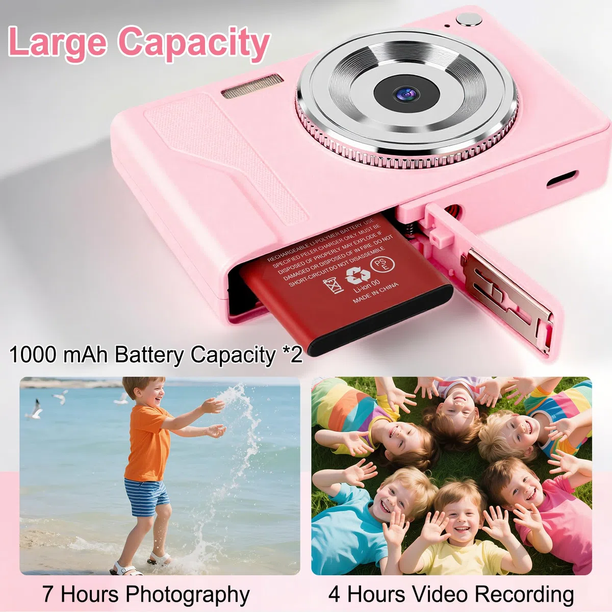 Fotocamera Digitale 56MP 1080P FHD con Autofocus16X Zoom Digitale, Fotocamera Compatta Portatile con Schermo LCD 2,8", Scheda SD 32GB 2 Batterie Perfetta per Adolescenti, Principianti (Rosa)