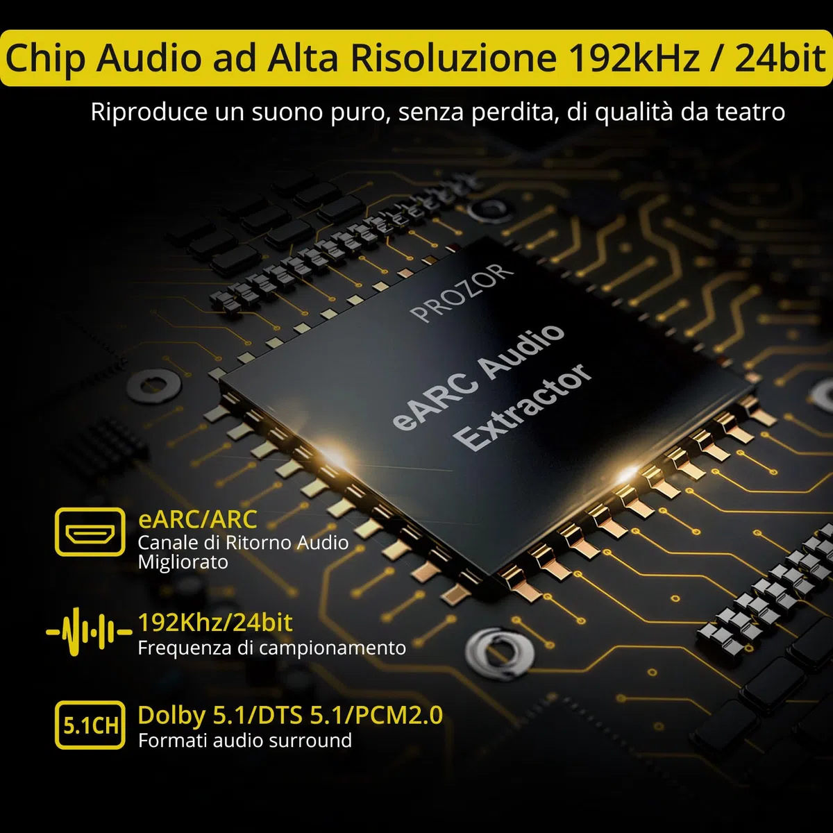PROZOR Cavo Adattatore Audio eARC/ARC a Ottico TOSLINK (1.5m) Supporta 192KHz/24bit, Dolby Digital 5.1, DTS, Plug & Play Convertitore HDMI ARC a Ottico per TV, Soundbar e Impianti Home Theater