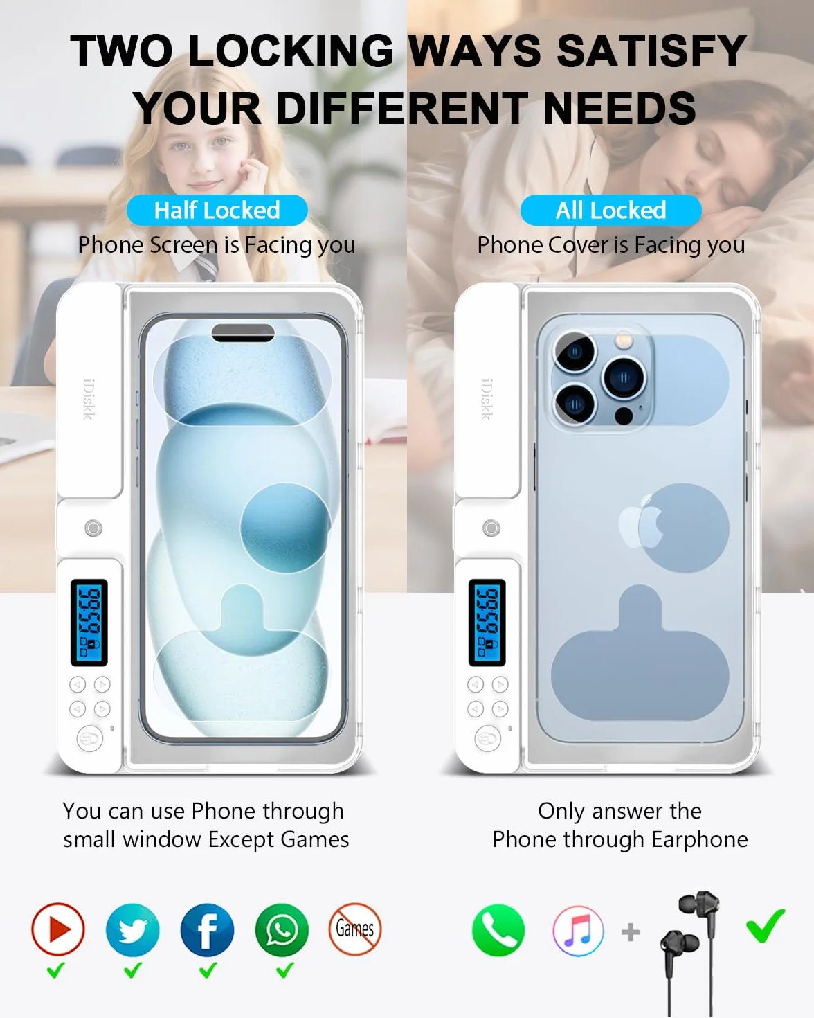 iDiskk scatola blocco telefono, prigione del telefono, autocontrollo timer serratura box per i bambini e Ault, bloccare iPhone e Android telefono via