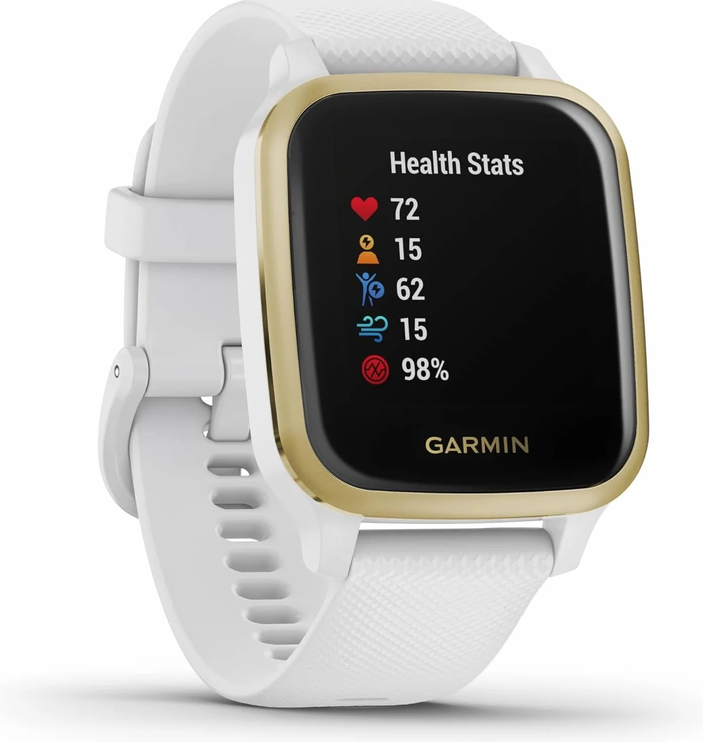 Garmin Venu Sq, Smartwatch GPS Sport con Monitoraggio della Salute e Garmin Pay, Bianco (Bianco/Oro)