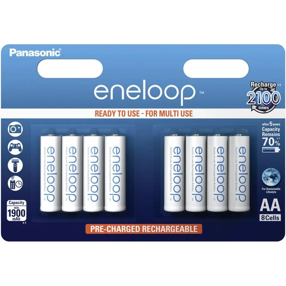 Panasonic Blister 8 Stilo AA Ricaricabili ENELOOP, Bianco