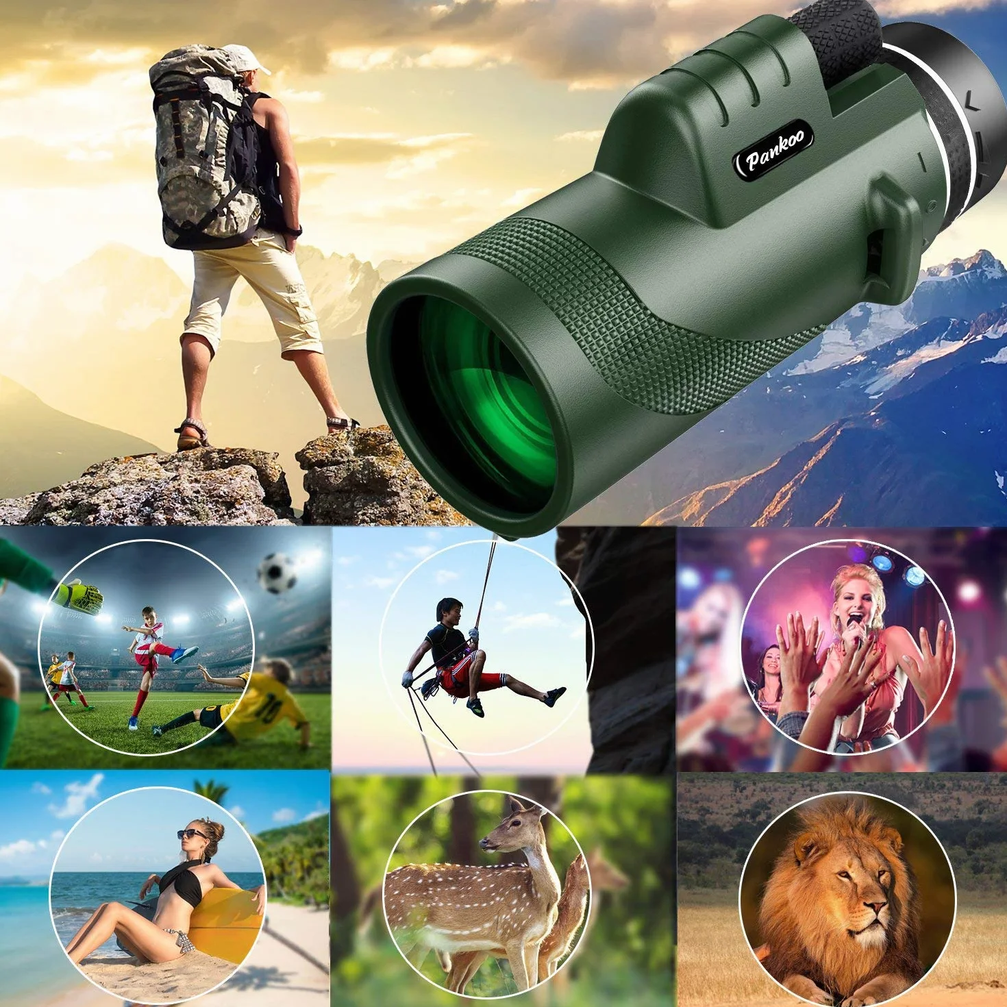 Pankoo 60x40 HD Telescopio monoculare ad alta potenza per adulti con treppiede e adattatore per smartphone - Ideale per birdwatching, escursionismo, viaggi, concerti - Prisma BAK4, colori chiari
