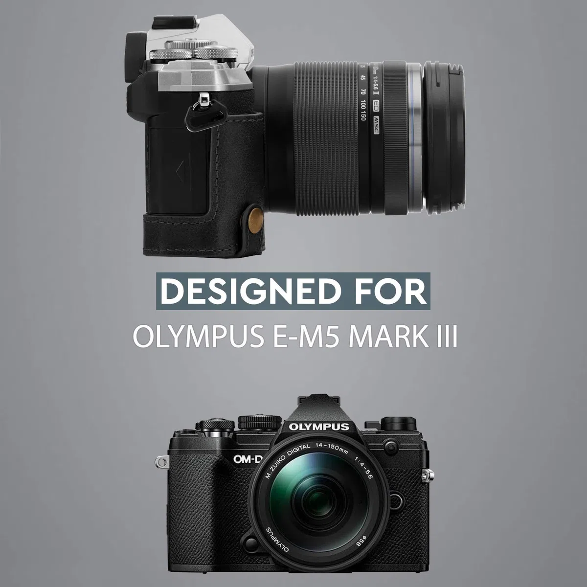 MegaGear Ever Ready - Mezza custodia in vera pelle per fotocamera compatibile con Olympus OM-D E-M5 Mark III